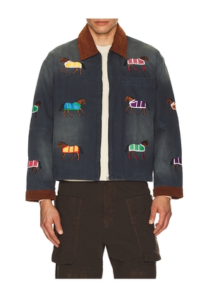 Found Lariat Horse Embroidered Work Jacket in Navy. Size XL/1X. Also in XXL/2X.