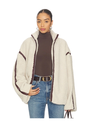 SNDYS Tatum Teddy Contrast Jacket in Beige. Size L. Also in M, S, XS.