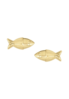 STONE AND STRAND Gone Fishing Earrings in Metallic Gold.
