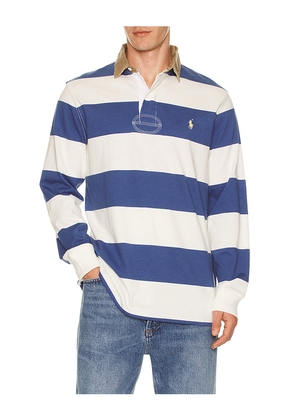 Polo Ralph Lauren Long Sleeve Collared Rugby Shirt in Blue. Size L. Also in M, S, XL/1X.