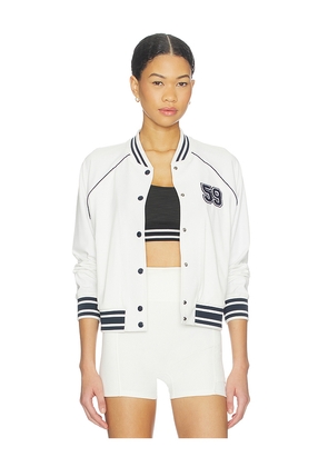 Splits59 Hayes Varsity Rigor Jacket in White. Size L. Also in M, S, XL, XS.
