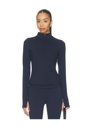 Splits59 Stevie Active Rib Half Zip Waist Length Top in Navy. Size L. Also in M, S, XL, XS.