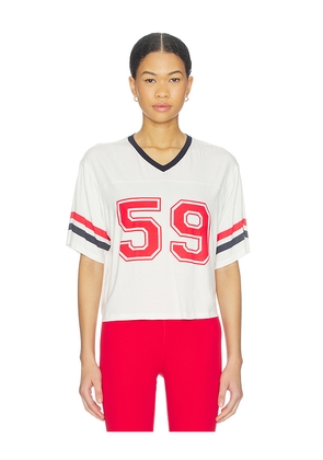 Splits59 Rex Varsity Jersey V-neck Top in White. Size L. Also in M, S, XL, XS.