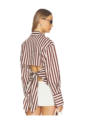 SIMONMILLER Loch Poplin Button Up in Chocolate,Cream. Size L. Also in M, S, XS.