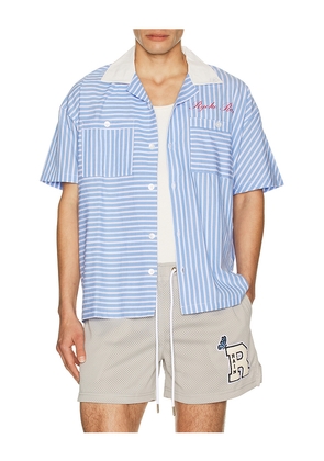 Ryoko Rain Oxford Pinstripe Button Up Shirt in Blue. Size L. Also in S, M, XL/1X.