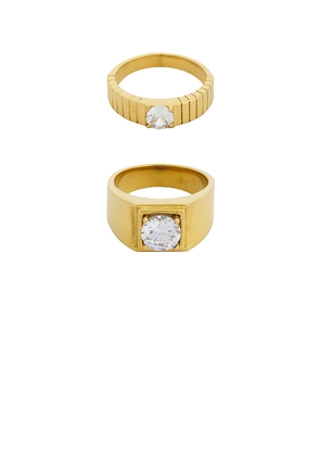 petit moments Round Stone Statement Ring Set Of 2 in Metallic Gold. Size 6. Also in 7, 8.