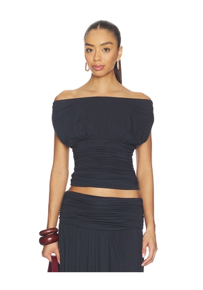 SEVEN WONDERS Avanni Off Shoulder Ruched Top in Navy. Size L. Also in M, S, XS.