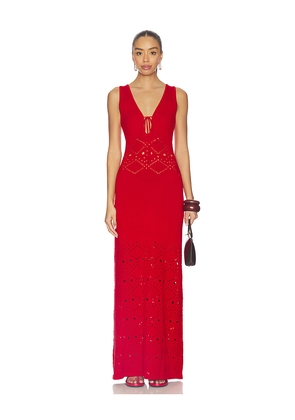 SEVEN WONDERS Milah V-neck Knit Maxi Dress in Red. Size L. Also in M, S, XL, XS.