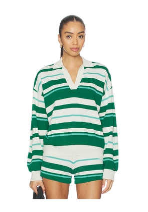 P.E Nation Retreat Stripe Collar Knit Pullover in Green. Size L. Also in M, S, XL, XS.