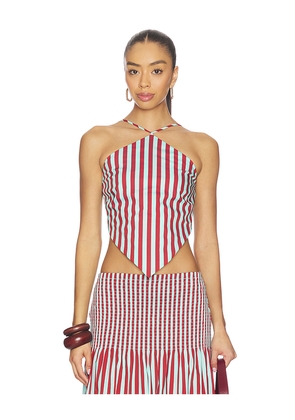 SIMONMILLER Kit Poplin Tie Top in Mint,Brick. Size L. Also in M, S, XS.