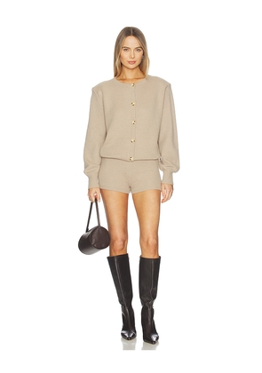 SEROYA Sable Knit Romper in Tan. Size M. Also in XS, S, XL.