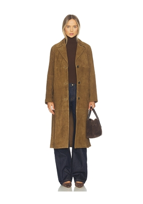 Vince Suede Leather Long Coat in Brown. Size L. Also in M, S, XS.