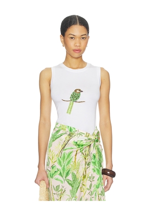 Verandah Hand Beaded Parrot Tank in White. Size S. Also in XS.