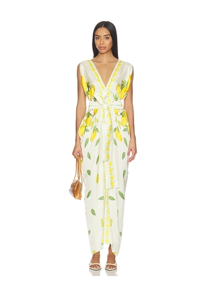 Verandah Dripping Alphonso Silk Dress in White,Yellow. Size L. Also in M, S, XL, XS.