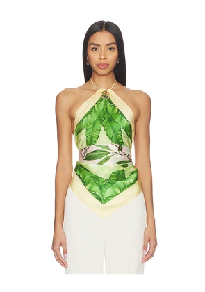 Verandah Crystal Scarf Blouse in Yellow, Green. Size L. Also in S, XS, M, XL.