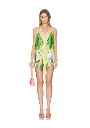 Verandah Handkerchief Mini Dress in Yellow,Green. Size L. Also in M, S, XL.
