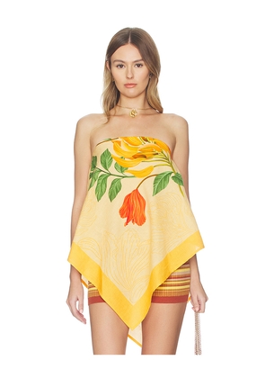 Verandah High-low Linen Scarf Blouse in Mustard,Orange. Size L. Also in M, S, XS.