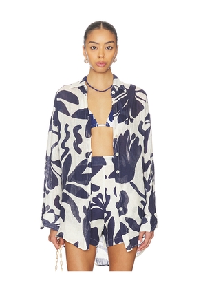 vitamin A Playa Boyfriend Shirt in White,Navy. Size L. Also in M, S, XS.