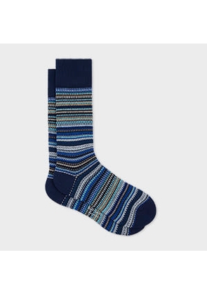 Paul Smith Navy Tonal Stripe Cotton-Blend Pique Socks Blue