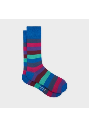 Paul Smith Blue Cotton-Blend Multicolour Stripe Socks