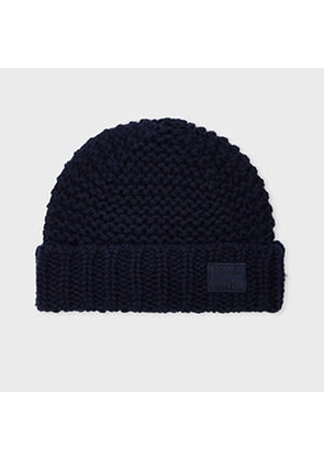 Paul Smith Navy Chunky Knit Wool Beanie Blue