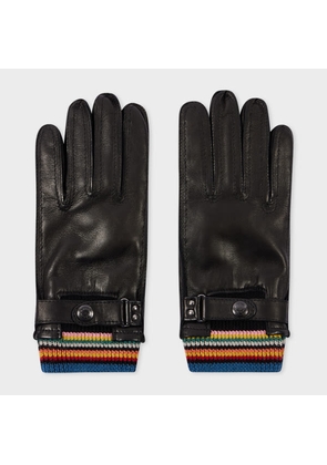 Paul Smith Black Leather 'Signature Stripe' Cuff Gloves