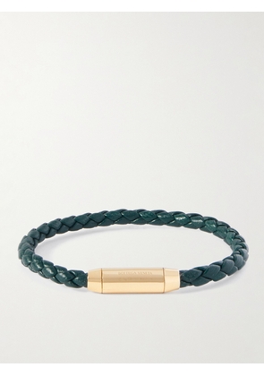 Bottega Veneta - Intrecciato Leather and Gold-Plated Bracelet - Men - Green - S