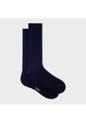 Paul Smith Navy Cotton-Blend Ribbed Socks Blue