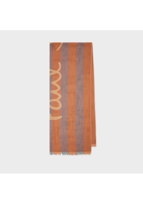 Paul Smith Women's Orange Stripe Cotton Logo Scarf Blue