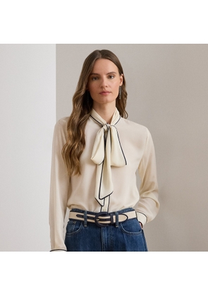 Two-Tone Georgette Tie-Neck Blouse