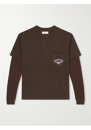 Cherry Los Angeles - Country Road Logo-Print Layered Thermal Cotton-Jersey T-Shirt - Men - Brown - XS