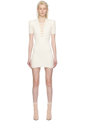 Balmain White Laced V-Neck Minidress