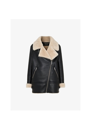 Womens Whistles Faux Fur-Lined Relaxed-Fit Faux-Leather Jacket