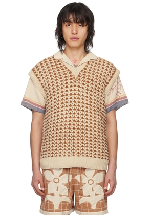 HARAGO Orange & Off-White Jacquard Vest