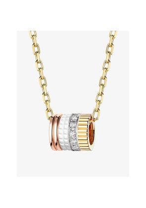 Mens Boucheron Quatre White Edition 18ct Yellow, White and Rose-Gold, Ceramic and 0.17ct Diamond Pendant Necklace