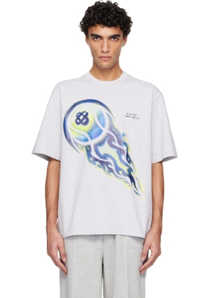 Casablanca Gray Flaming Tennis Ball Oversized Short Sleeve T‐shirt