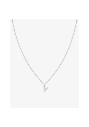 Womens Astrid & Miyu Initial Y Rhodium-Plated Sterling-Silver and Cubic Zirconia Pendant Necklace