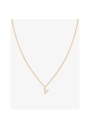 Womens Astrid & Miyu Initial V 18ct Yellow Gold-Plated Sterling-Silver and Cubic Zirconia Pendant Necklace