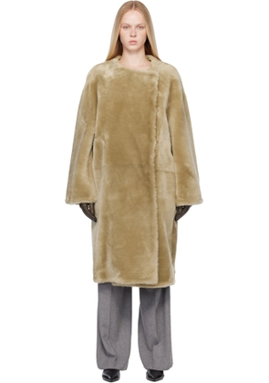 TOTEME Beige Collarless Shearling Coat