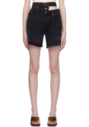 AGOLDE Black Broken Waistband Denim Shorts