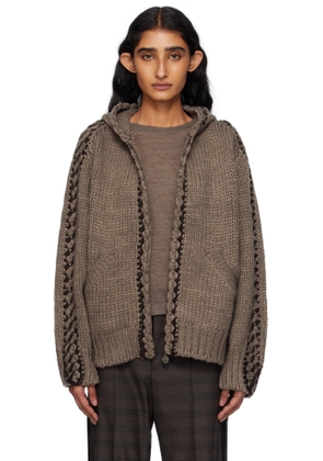 OPEN YY Brown Stitch Zip Up Knit Hoodie