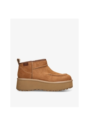 Womens UGG Cityfunc Ultra Mini Logo-Patch Platform Suede and Shearling Boots