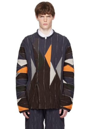 Kiko Kostadinov Navy & Brown Raday Knitted Cardigan