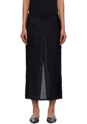 St. Agni Black Feathered Silk Midi Skirt