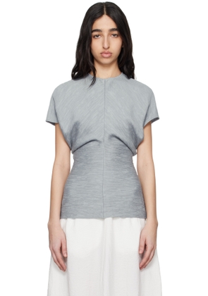 TOTEME Blue Slouch Waist Crinkled Blouse