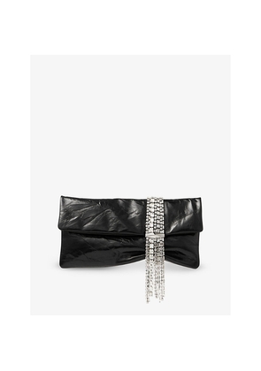 Womens Jimmy Choo Zandra Crystal-Embellished Metallic-Leather Clutch Bag