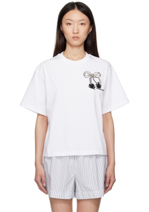 Moncler White Embroidered Cherry Logo Cotton T-shirt