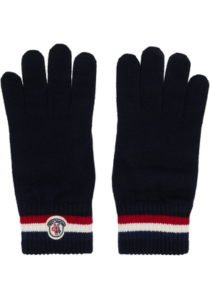 Moncler Navy Tricolor Wool Gloves