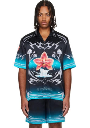 Casablanca Black Blades Short Sleeve Silk Satin Shirt