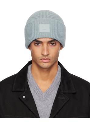 Acne Studios Blue Ribbed Face Logo Beanie